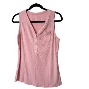 NWOT Pink Tank Top Summer Deep V Neck Tunic Casual T-Shirt Button Medium